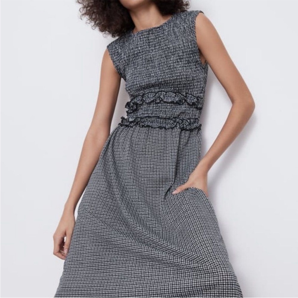 ZARA Gingham Midi Dress